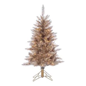 Full Rose Gold Tinsel Pre Lit LED Artificial Tuscany Tree
