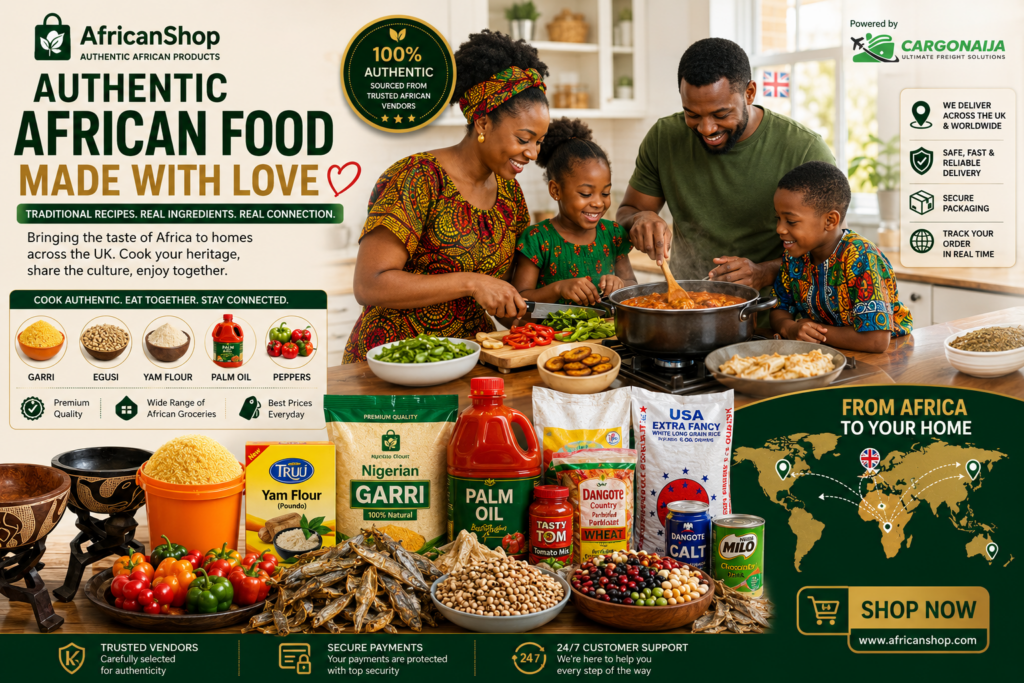 African family cooking traditional Nigerian food in the UK