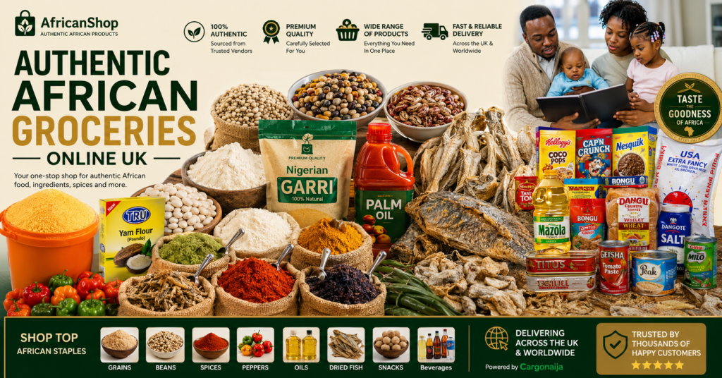 Buy Nigerian groceries online UK including garri egusi and yam flour