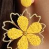 Drop Earrings for Women, Colourful Raffia Straw Woven Statement Earrings, Handmade, Summer, Tropics, Beach Jewellery