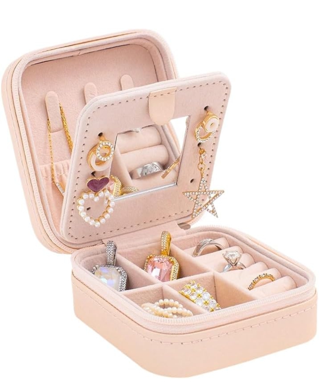 Travel Jewelry Organizer Case with Mirror-Portable Storage Box
