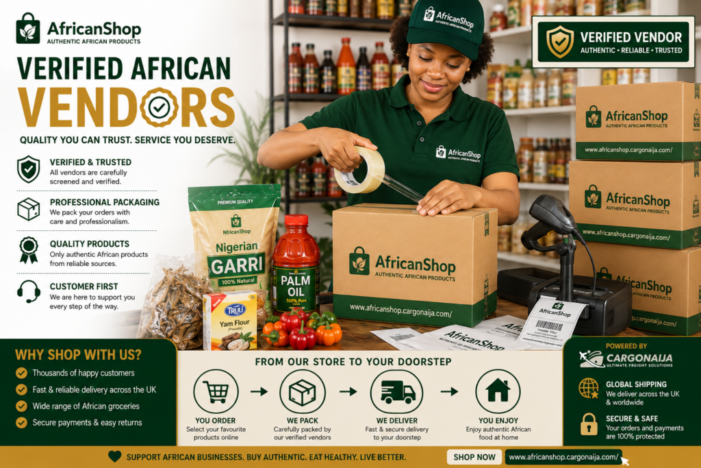 Trusted African food vendors selling online in the UK