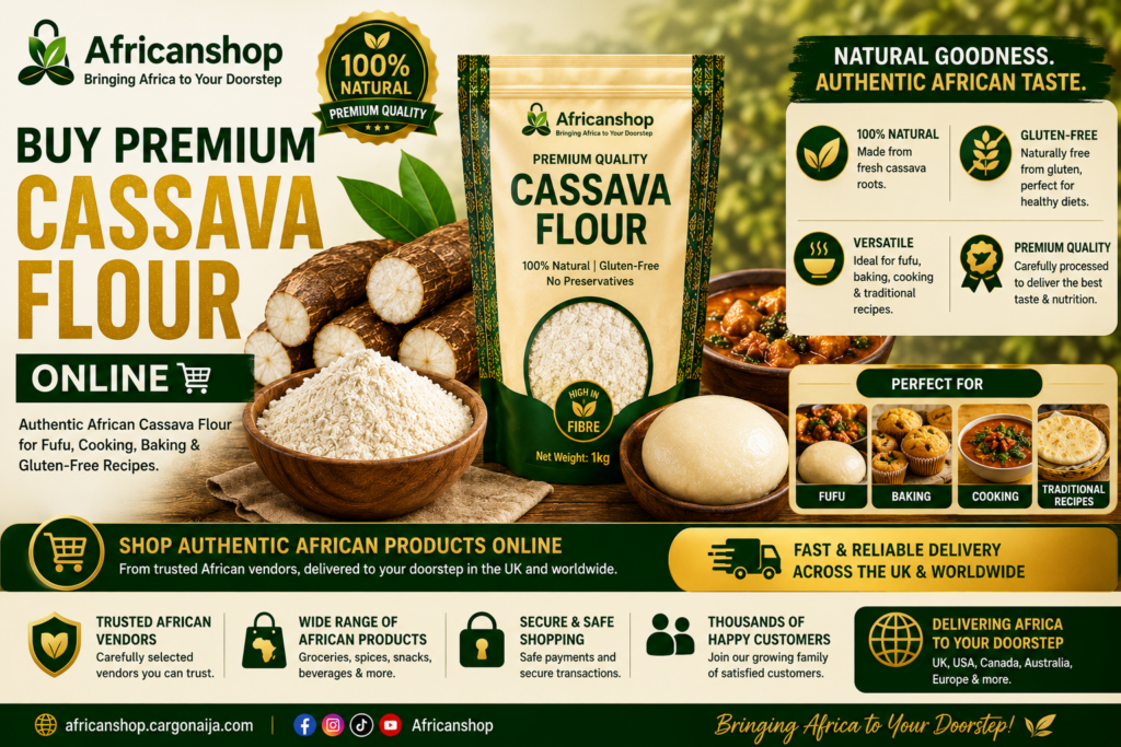 African family enjoying authentic traditional meals prepared with cassava flour