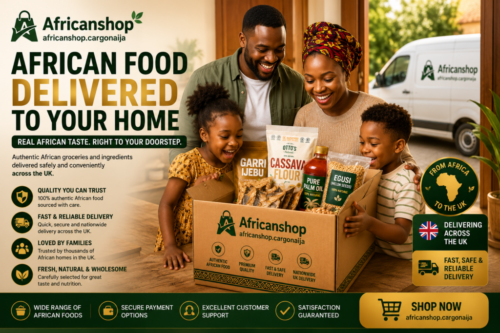 African family receiving African grocery delivery box in the United Kingdom