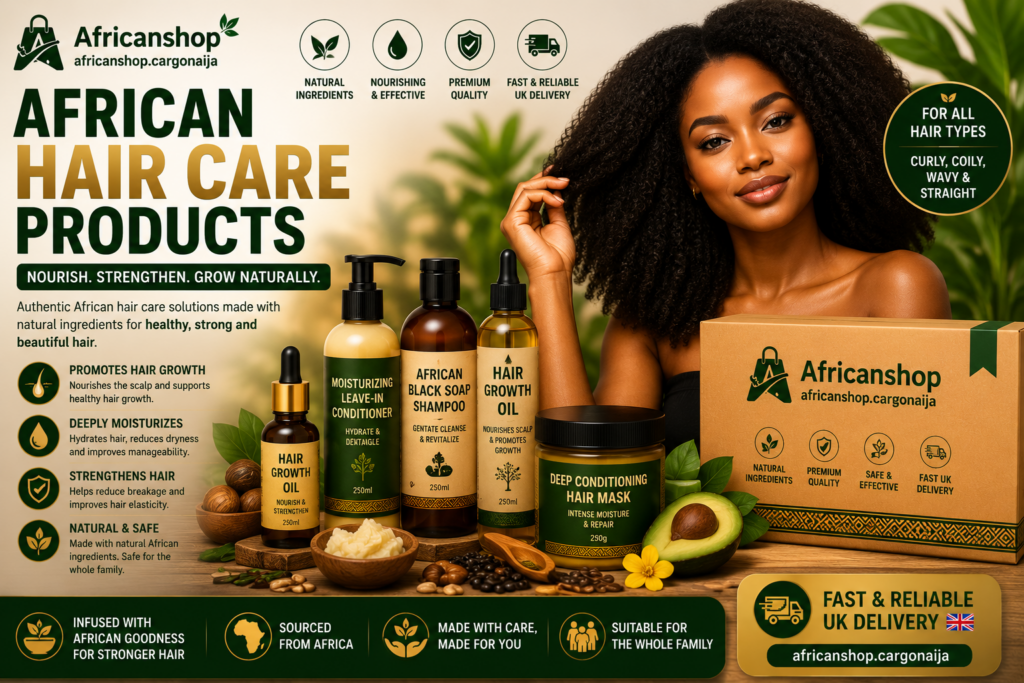 African hair care products including hair oils, scalp treatments and natural beauty products for healthy hair.