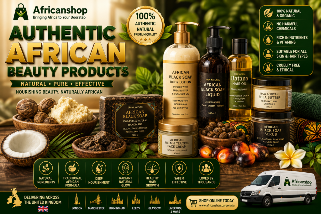 African beauty products online including shea butter black soap natural skincare and hair care