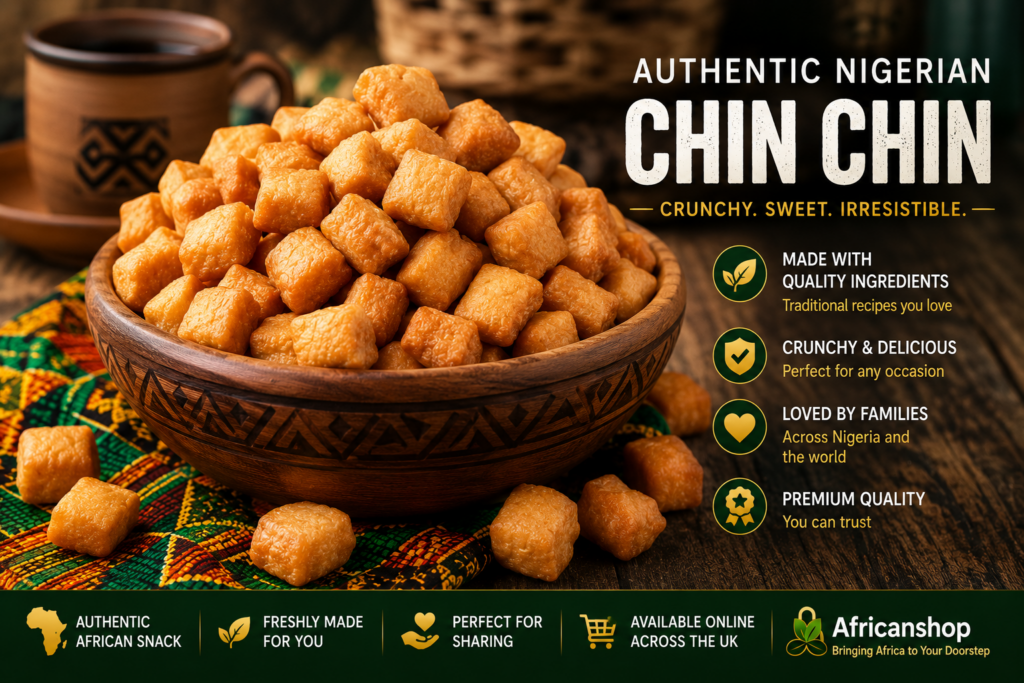 Fresh crunchy Nigerian Chin Chin snack made using traditional African recipes