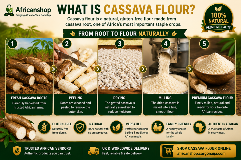 Cassava flour used in baking bread cakes pancakes and gluten-free recipes
