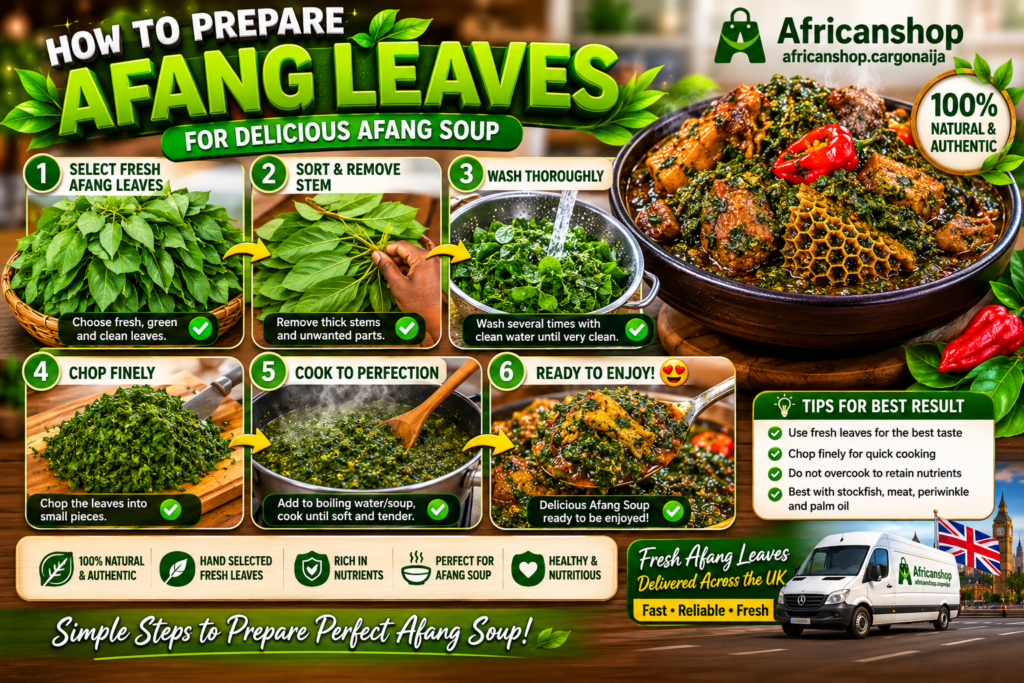 Preparing afang leaves for Nigerian afang soup recipe