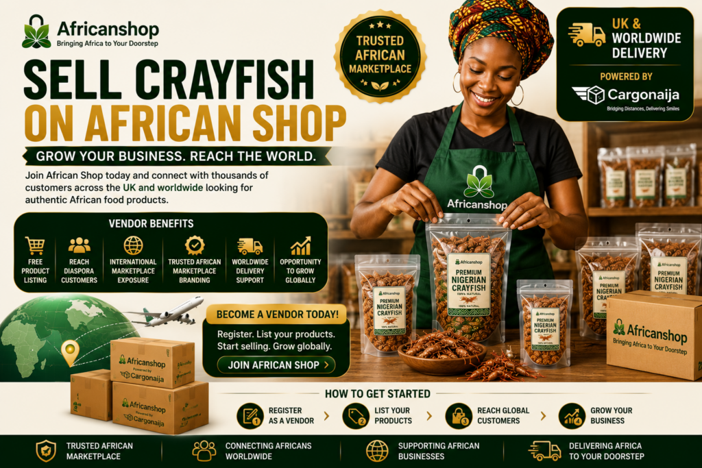 African vendor packaging premium crayfish for online customers through Africanshop marketplace