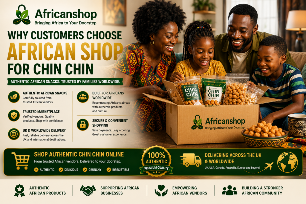 African family receiving Chin Chin and African snacks delivered to their home