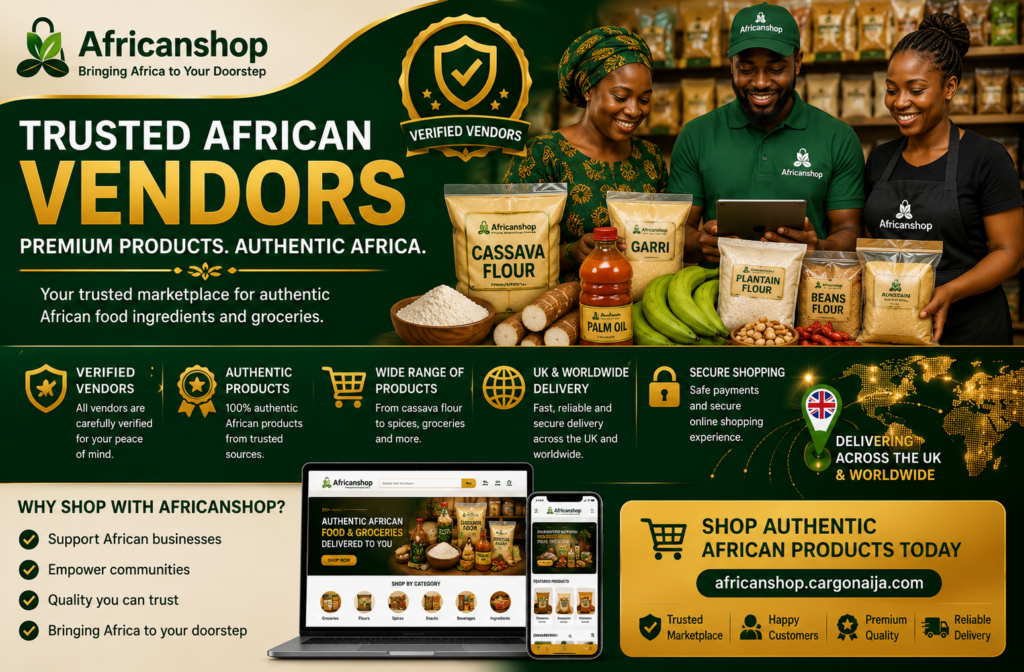 Trusted African vendors selling authentic cassava flour through African Shop marketplace