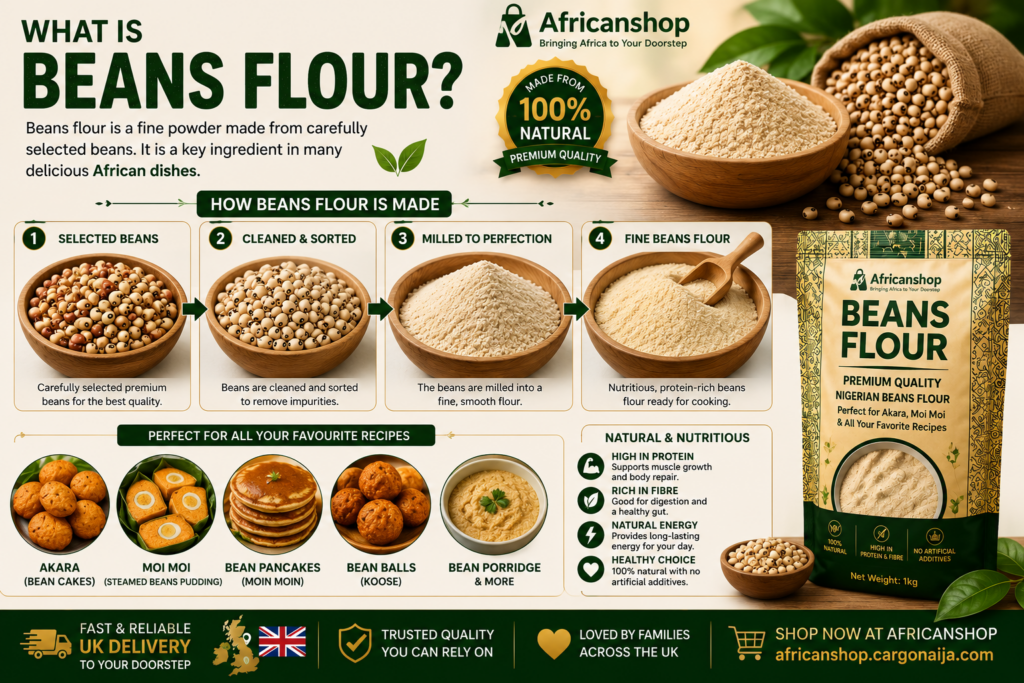 Nigerian beans flour made from carefully processed beans for traditional African cooking