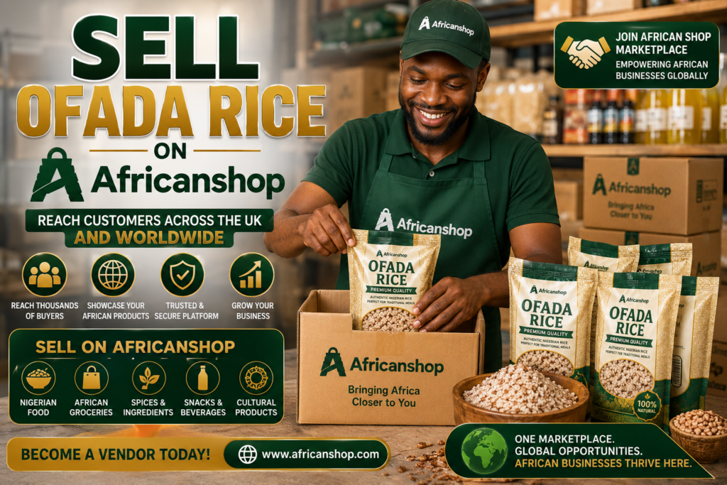 Sell Ofada rice on African Shop marketplace for vendors selling Nigerian food African groceries spices snacks beverages and traditional ingredients