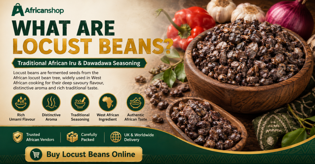 What are locust beans African iru and dawadawa seasoning with rich umami flavour distinctive aroma and traditional West African taste