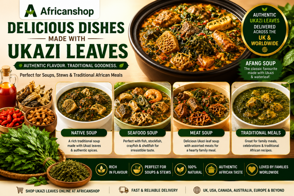 Ukazi leaves for Afang soup Native soup seafood soup stockfish crayfish and traditional Nigerian family meals