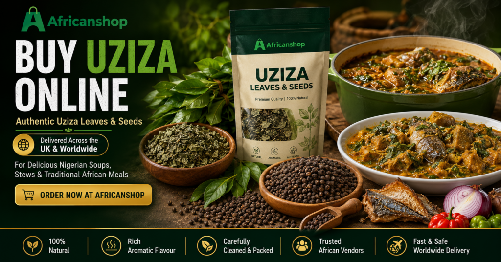 Buy Uziza online with authentic Uziza leaves and Uziza seeds for pepper soup native soup egusi soup and African meals delivered across the UK and worldwide