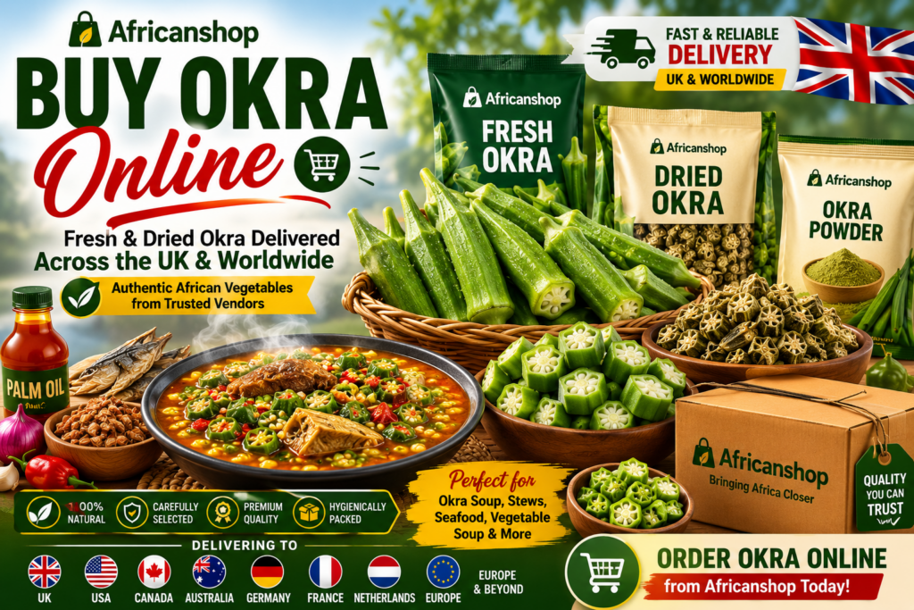 Buy Okra online including fresh Okra dried Okra and ground Okra powder for Nigerian Okra soup seafood Okra soup stews and African meals delivered across the UK and worldwide