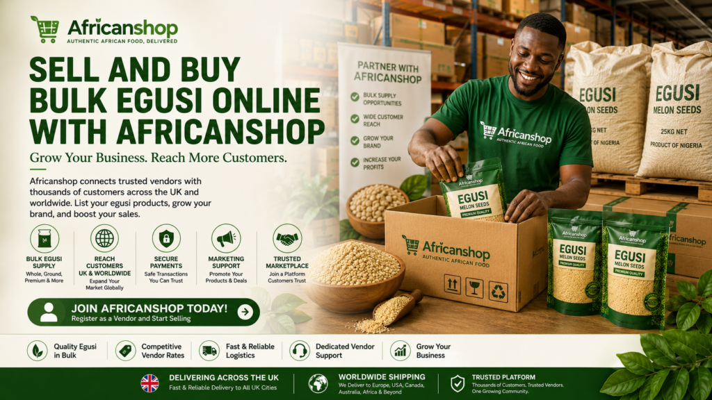 bulk egusi online for African grocery vendors food businesses soup ingredient sellers and retailers