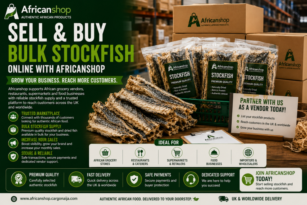 bulk stockfish online for African grocery vendors restaurants food businesses and seafood sellers