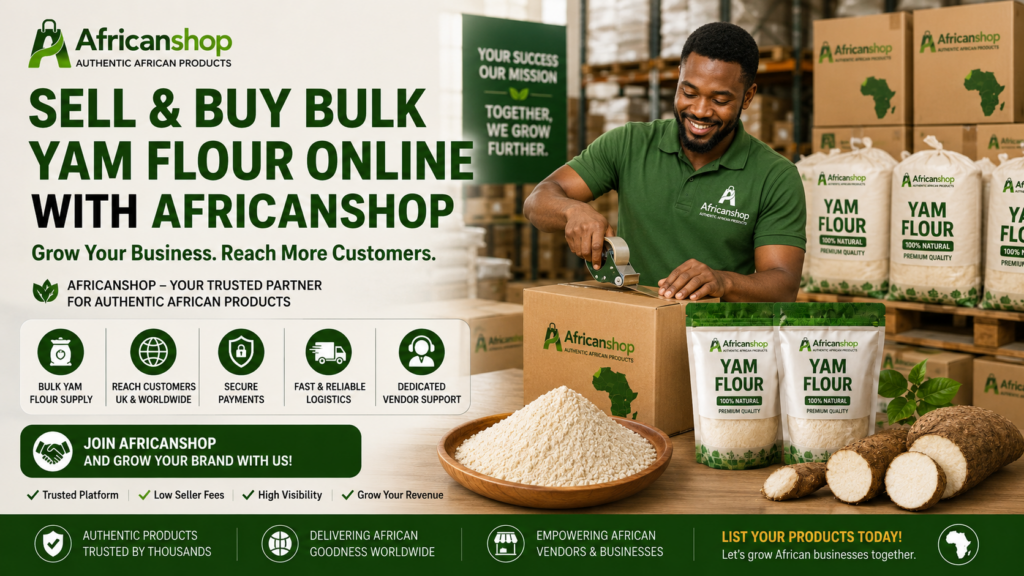 bulk yam flour online for African grocery vendors food businesses restaurants and retailers