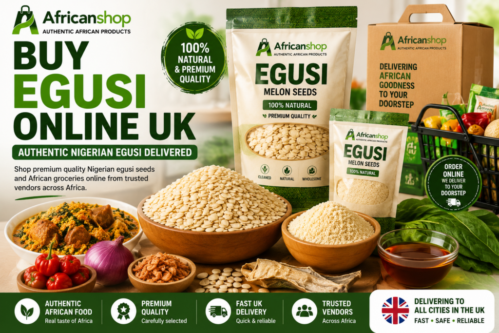 Buy egusi online UK from Africanshop with authentic Nigerian egusi seeds packed for delivery