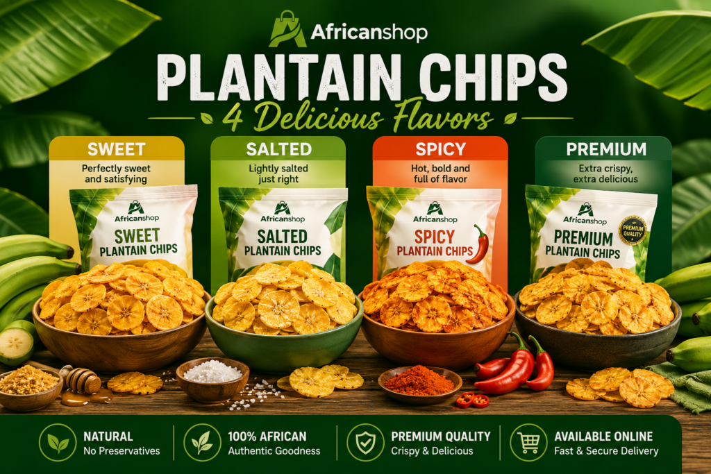 Sweet salted spicy and premium plantain chips available to buy online from African vendors