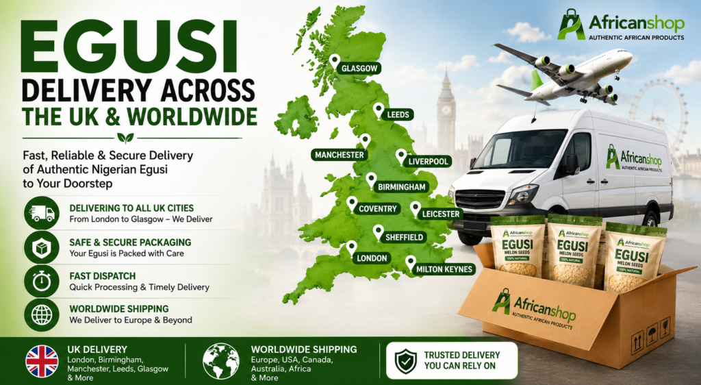 egusi delivery across the UK and worldwide from Africanshop trusted African vendors