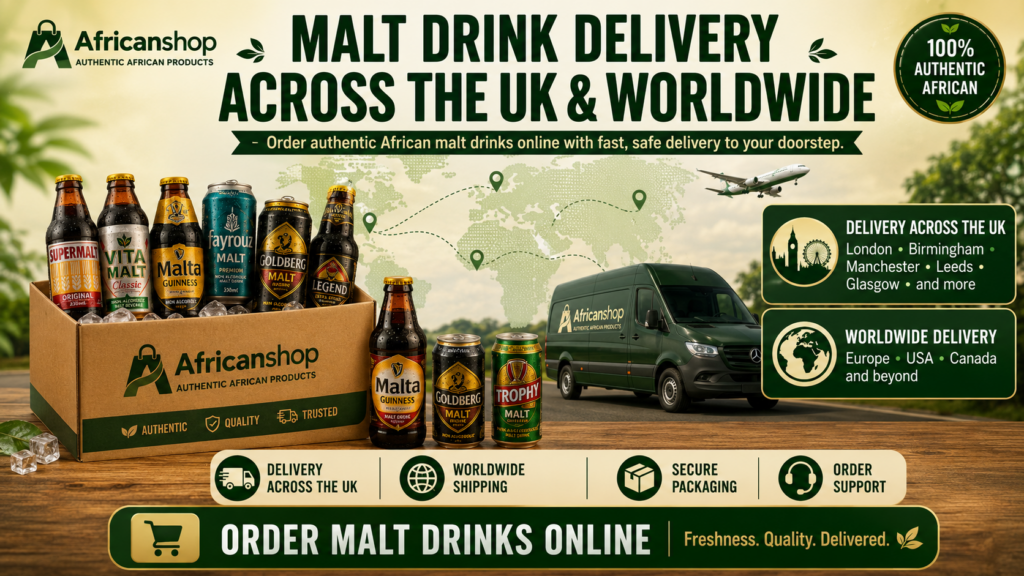 malt drink delivery across the UK and worldwide from Africanshop trusted African vendors