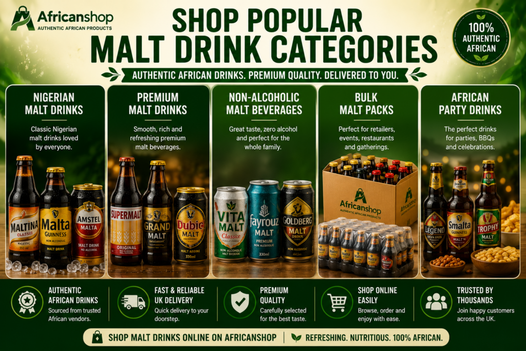 Nigerian malt drinks premium African malt drinks non alcoholic malt beverages and bulk malt packs online