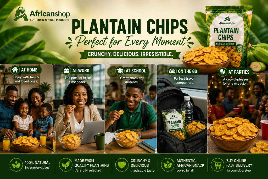 Plantain chips for parties work school travel and everyday snacking.